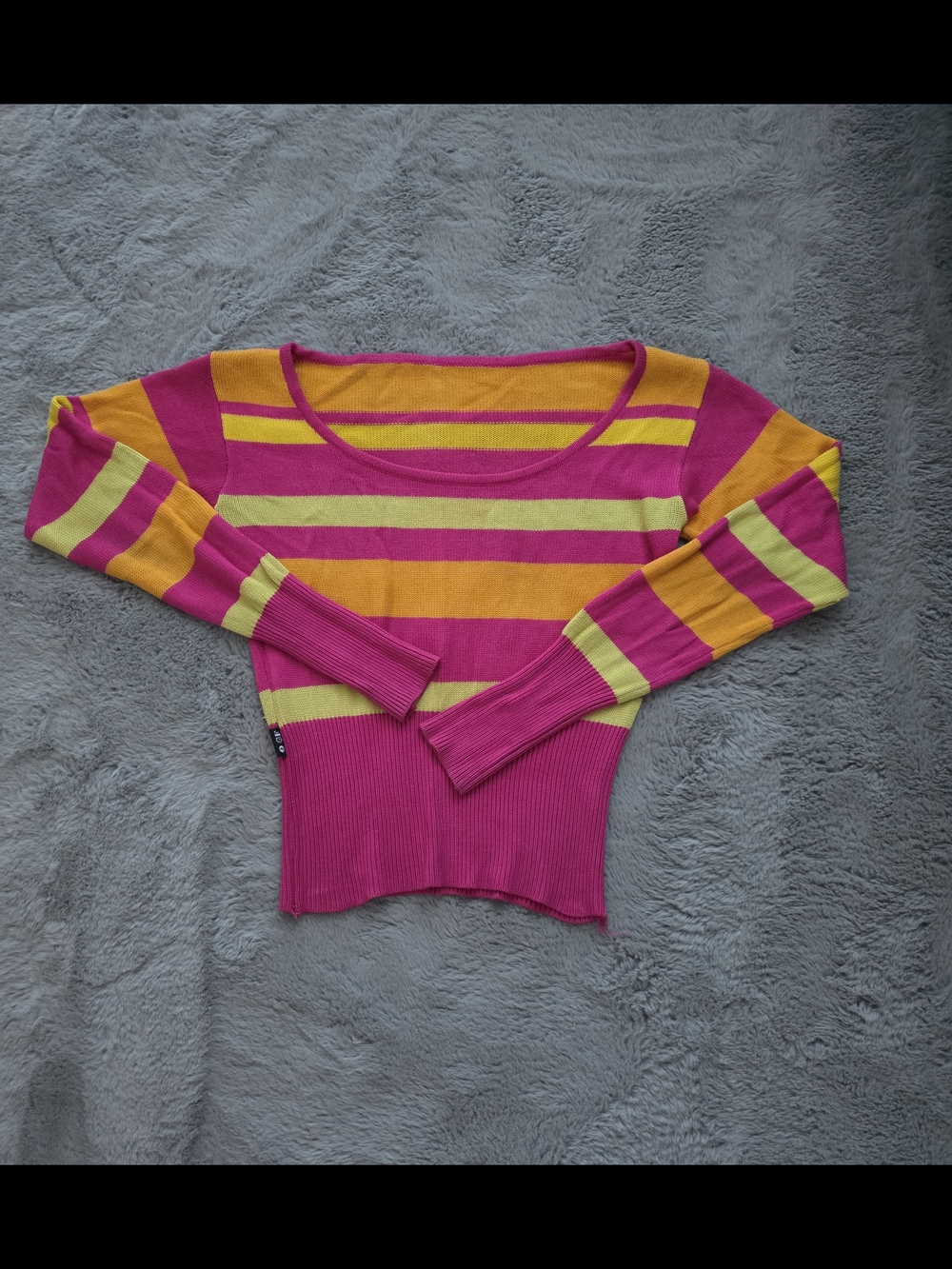 GIANFRANCO FERRE Striped Scoop Neck Long Sleeve Top in Pink, Yellow & Orange